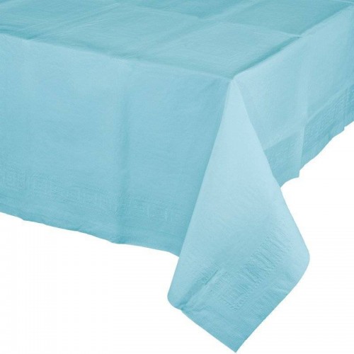 Toalha de mesa de papel forrado com plástico cor azul céu