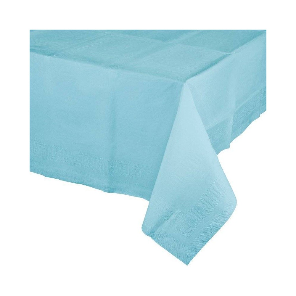 Toalha de mesa de papel forrado com plástico cor azul céu