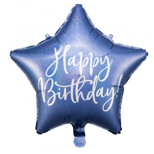 Globo "Happy Birthday" azul iridiscente