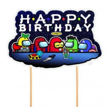 Topper para tarta Among Us "Happy Birthday"