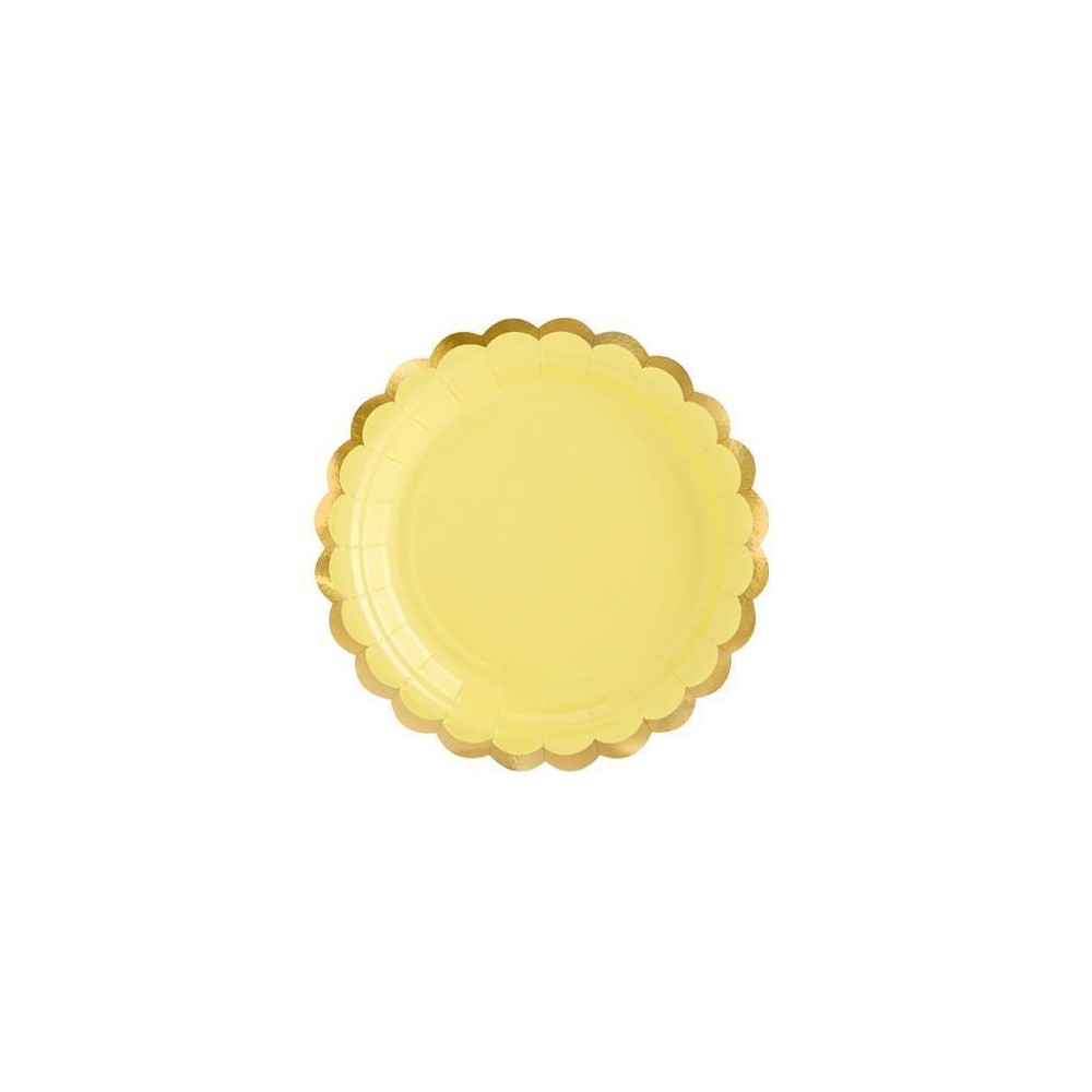 Platos amarillos con bordes oro 18 cm (6 uds)
