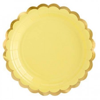 Platos amarillos con bordes oro 18 cm (6 uds)