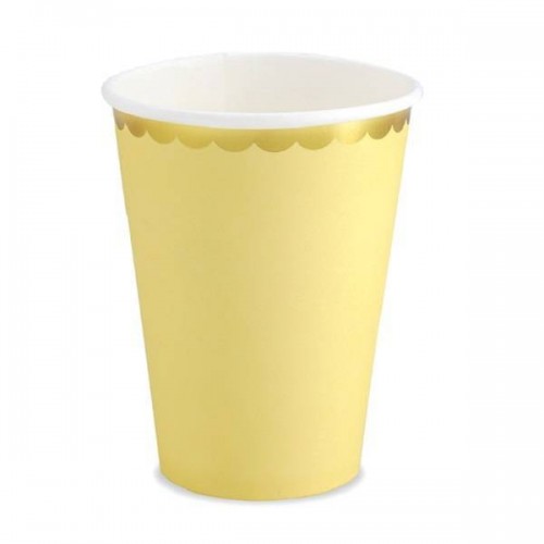 Vasos Amarillo Pastel con borde Oro 220 ml (6 uds)