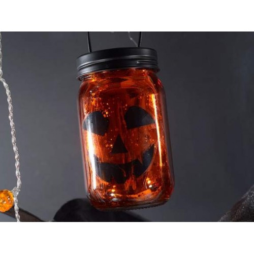 'Tarro de cristal portavela de Halloween naranja (1 ud)