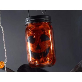 'Tarro de cristal portavela de Halloween naranja (1 ud)