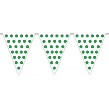 Banderín Triangular Blanco con lunares Verdes (1ud)