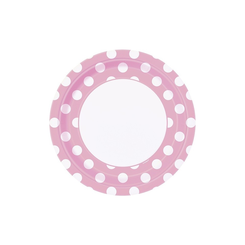 Platos De Cartón Rosa Con Puntos Blancos 23 cm (12 uds)