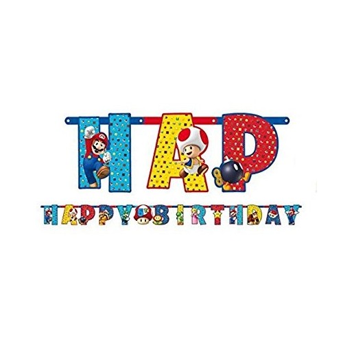 Banner "Happy Birthday" Super Mario (1 ud)