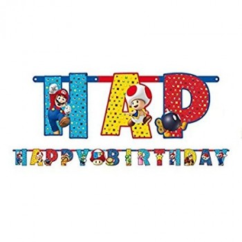 Banner "Happy Birthday" Super Mario (1 ud)