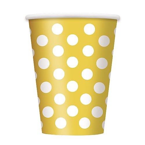 Vasos De Cartón Amarillos Con Puntos Blancos 250 ml (6 uds)