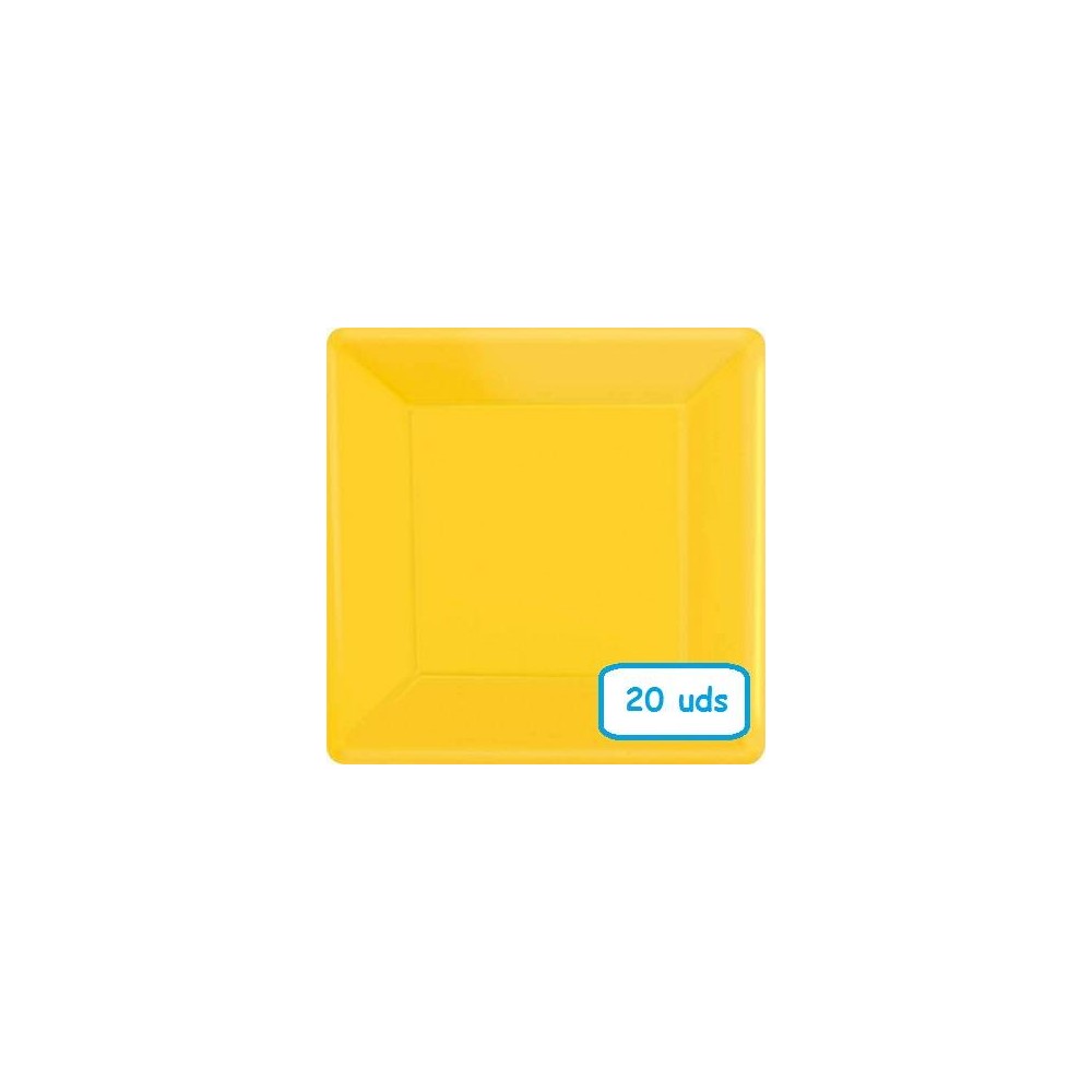 Platos de cartón amarillo cuadrado 18 cm (20 uds)