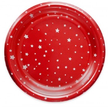 Platos rojos estrellas blancas 23cm (4 uds)