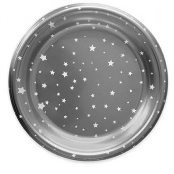Platos plata estrellas blancas 18cm (6 uds)