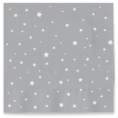 Servilletas plata estrellas blancas (20 uds)
