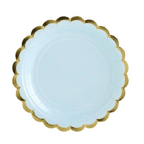 Pratos azul pastel com bordas ouro 18 cm (6 uds)