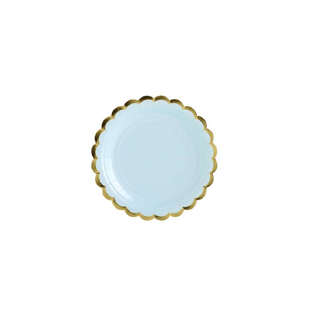 Platos azul claro con bordes oro 18 cm (6 uds)