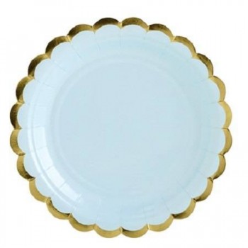 Platos azul claro con bordes oro 18 cm (6 uds)