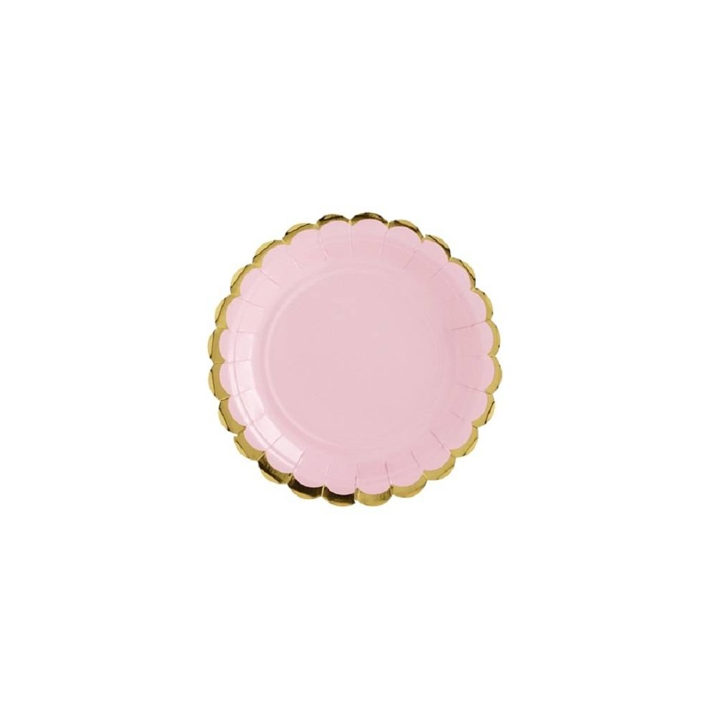 Pratos rosa pastel com borda ouro 18 cm (6 uds)