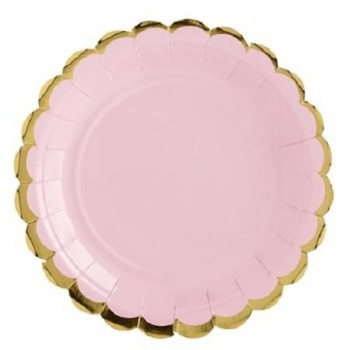 Platos rosa pastel con bordes oro 18 cm (6 uds)
