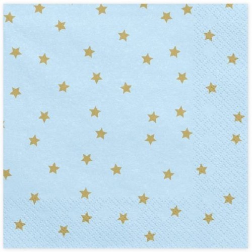 Servilletas Azul Claro con estrellas Oro grandes (20 uds)