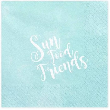Servilletas azul clara y texto "Sun Food Friends"  (20 uds)
