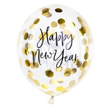 Globos confetti Oro "Happy New Year" (3 uds)