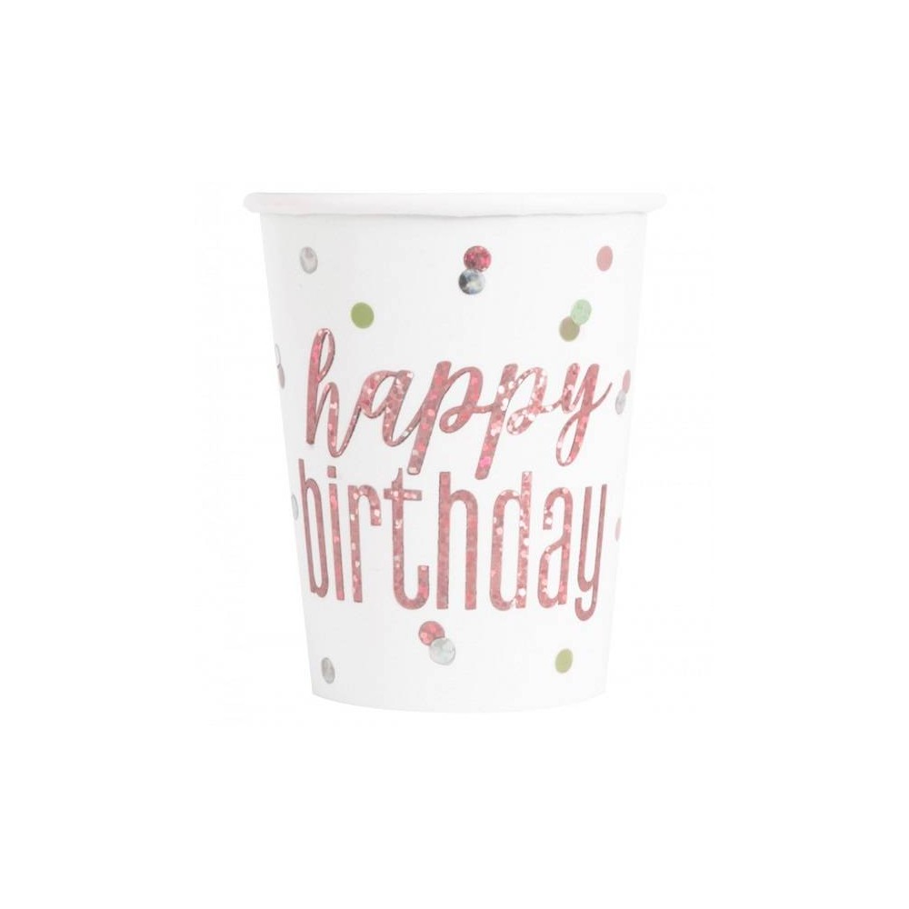 Vasos "Happy Birthday" rose gold 266 ml (8 uds)