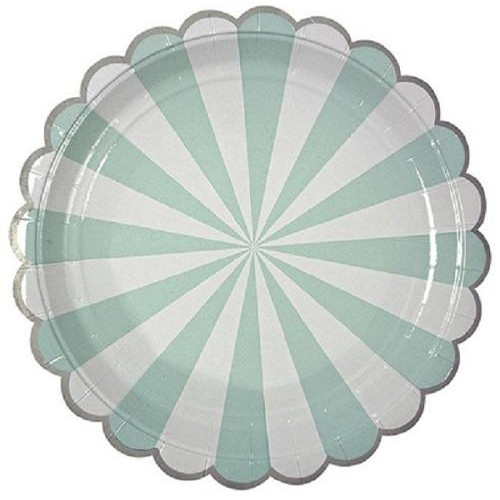 Platos rayas color Mint claro y borde plata (8 uds)