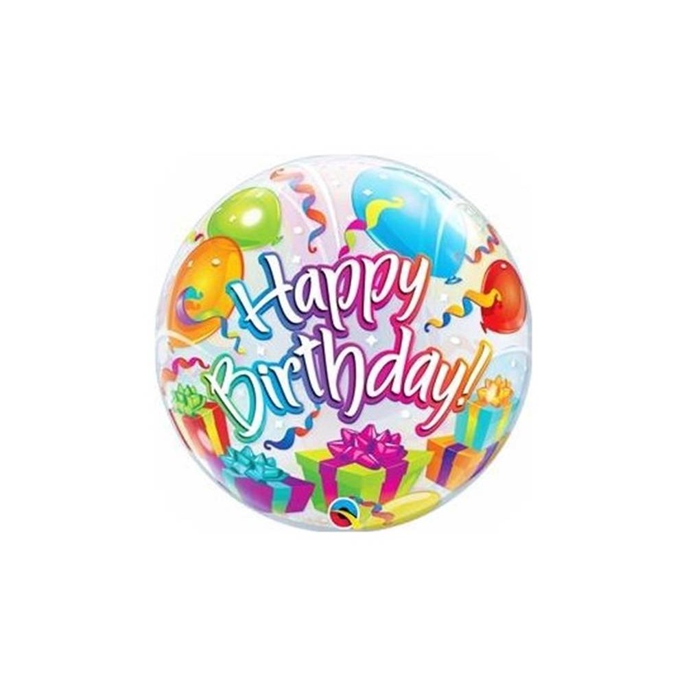 Globo "Happy Birthday" regalos burbuja  (1 ud)