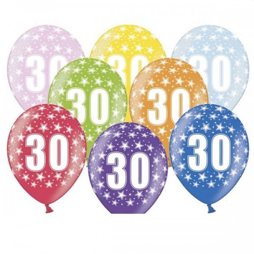 Balões Nº 30 con estrelas (6 uds)