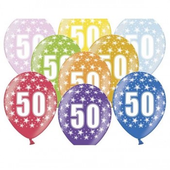 Balões Nº 50 con estrelas (6 uds)