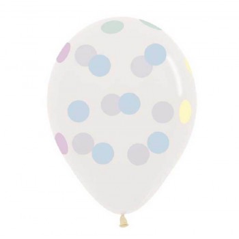 Balões Transparentes Bolinhas coloridas tons pastel (12 uds)
