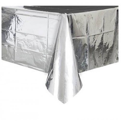 Toalha de mesa plástico  prata foil (1 Ud)