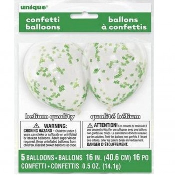 Balões transparentes con confeti Verde trevo (6 uds)