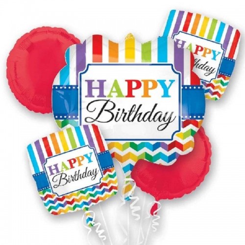 Kit globos "Happy Birthday" chevron (5 uds)