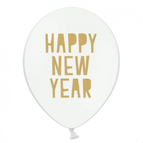 Balões Latex Happy New Year brancos (6 uds)
