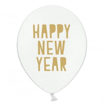 Globos látex "Happy New Year" blancos (6 uds)