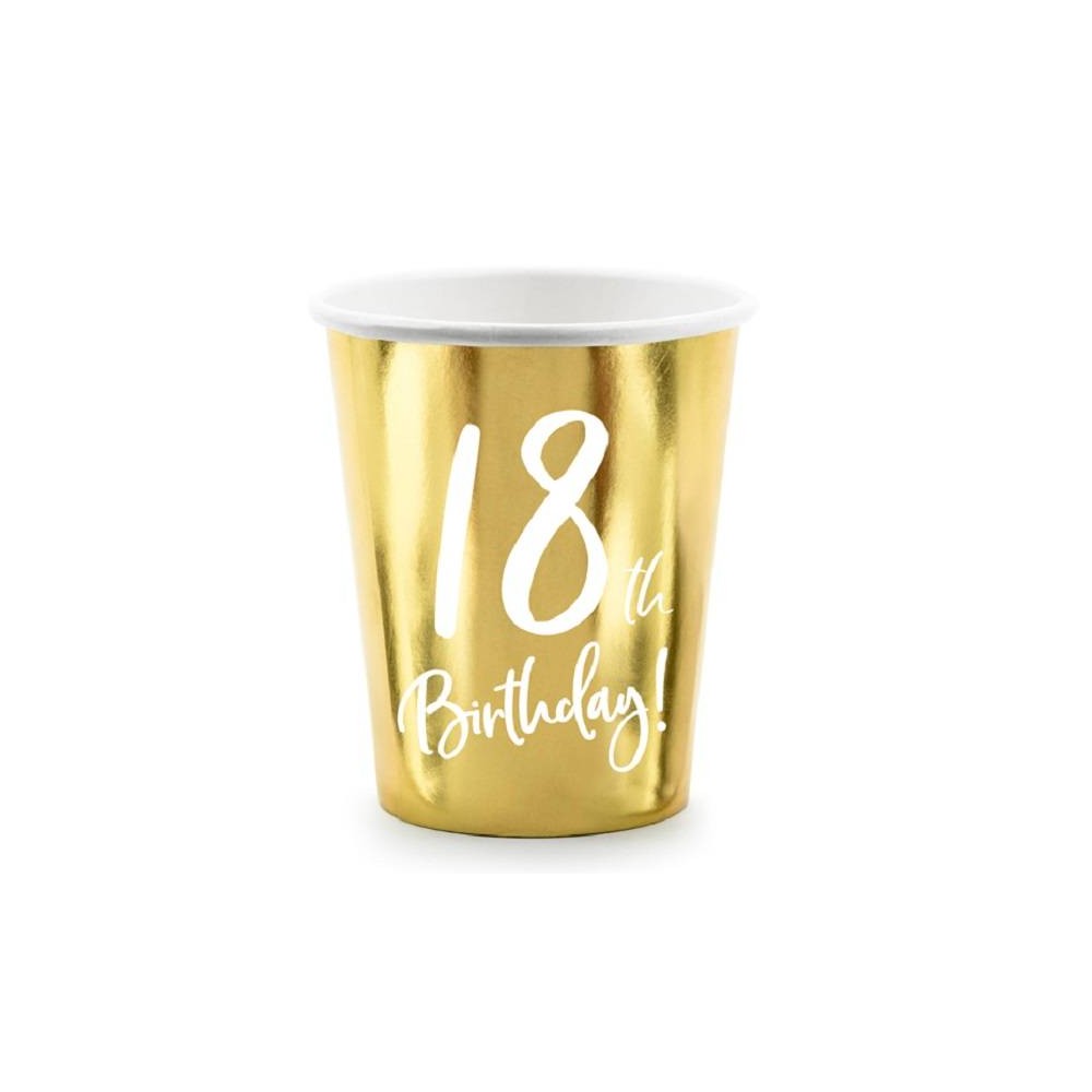 Vasos oro metalizado y texto "18th Birthday" (6 uds)