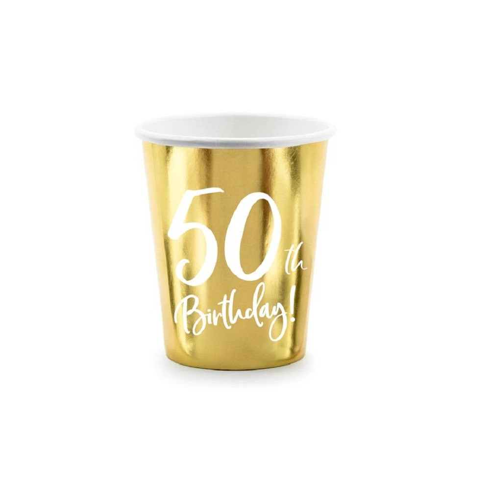 Vasos oro metalizado y texto "50th Birthday" (6 uds)