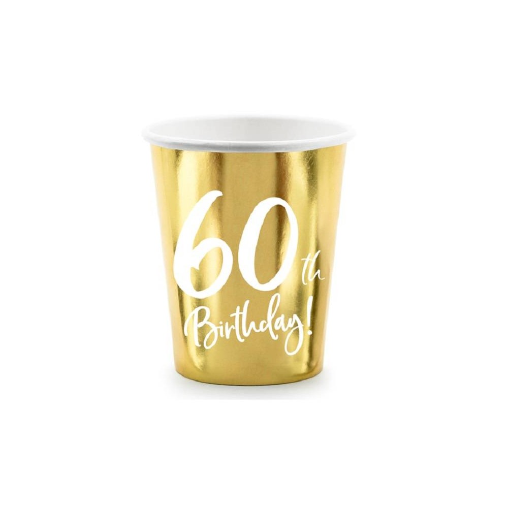 Vasos oro metalizado y texto "60th Birthday" (6 uds)