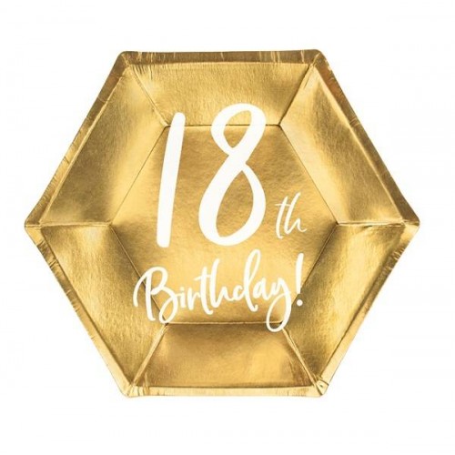 Pratos ouro e texto "18th Birthday (6 uds)