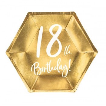 Platos oro metalizado y texto "18th Birthday" (6 uds)