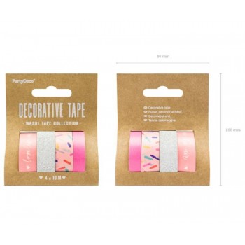 Fita Decorativa adesiva estampadas rosa e prata (4 uds)