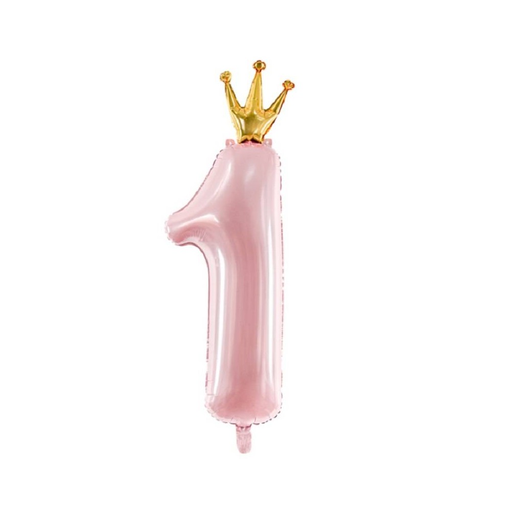 Balão nº "1" rosa claro con corona  (1 ud)