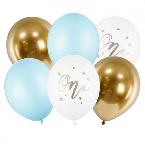 Kit globos primer cumpleaños azul (6 uds)