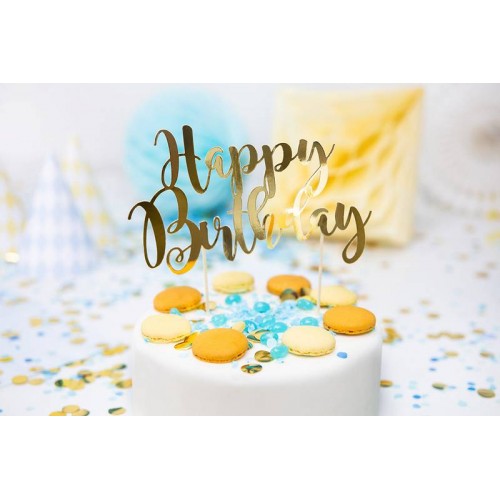Topper para tarta "Happy Birthday" Oro (1 ud)